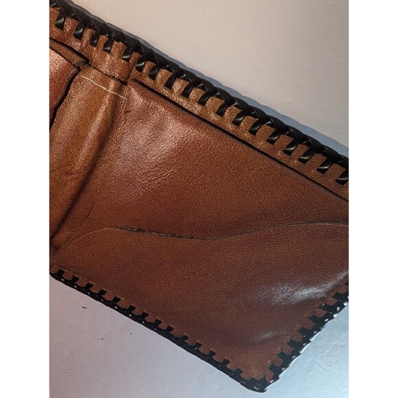 Vintage Hand Tooled Leather Wallet Deer Forest Scene Western Bifold Snap Brown - Picture 10 of 15